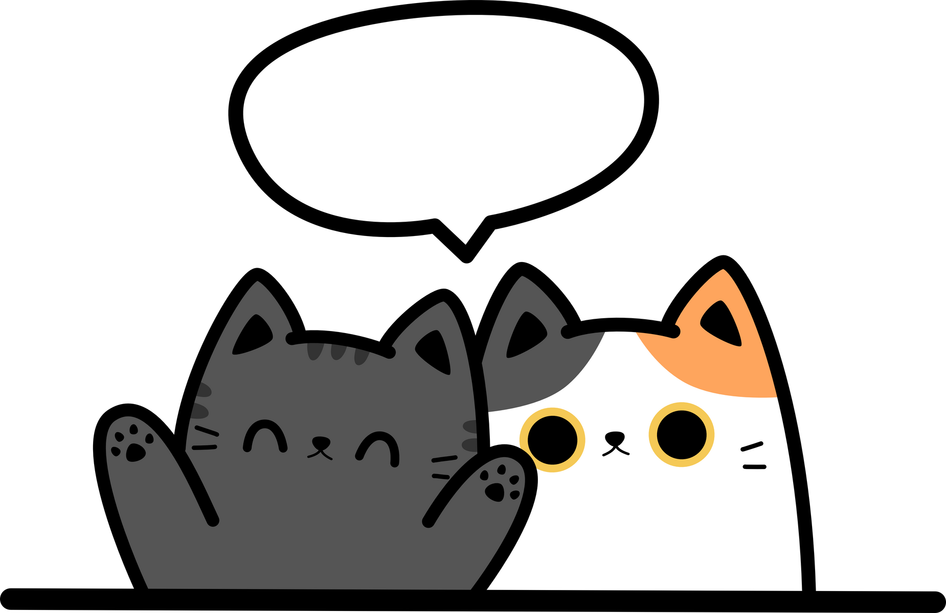 two cats greeting with blank speech bubble flat style cartoon doodle element