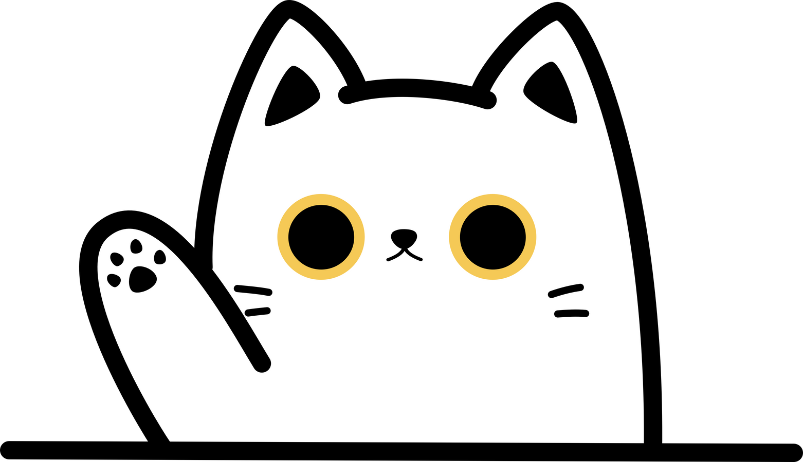 white cat hello greeting waving hand flat cartoon element